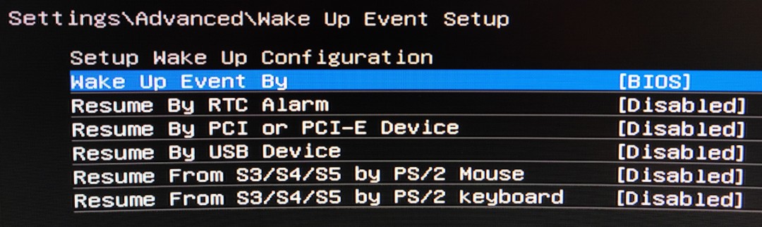 An Intel motherboard's list of wakeup
events